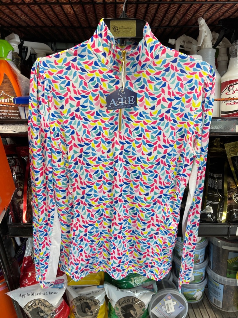 All Things Equestrian Multi-Color Leaf Print Quarter-Zip Women's Top